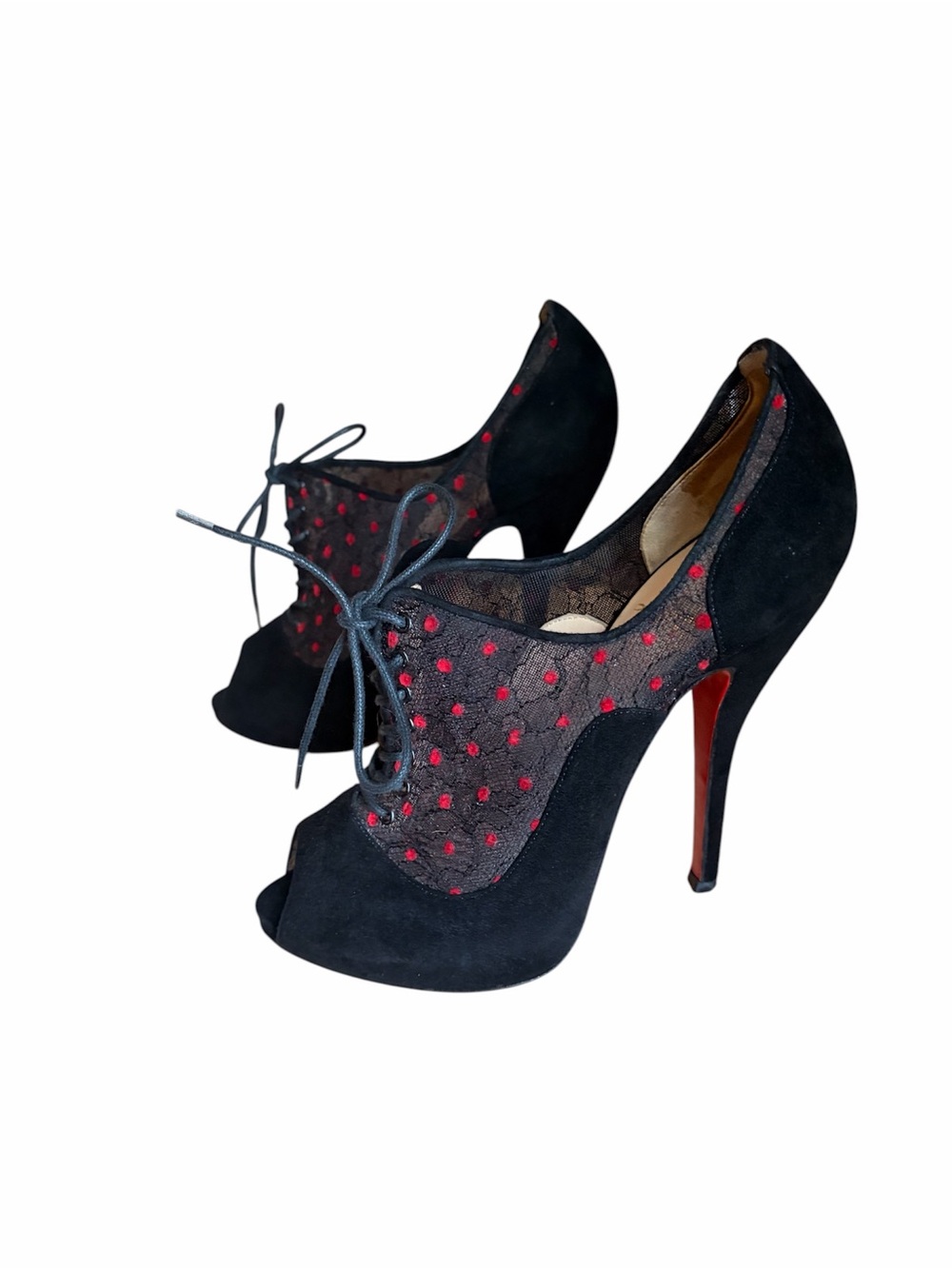 Christian Louboutin Lace and suede polka dot heels - Picture 2 of 7